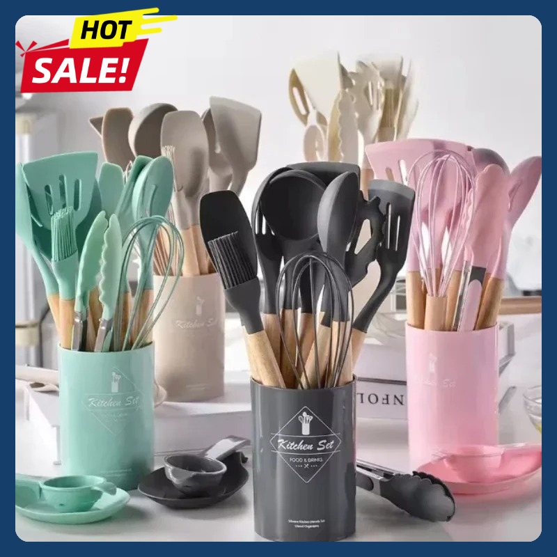 Home Cooking Cookbook - 12Pcs Silicone Utensils Set Non-Stick Cookware