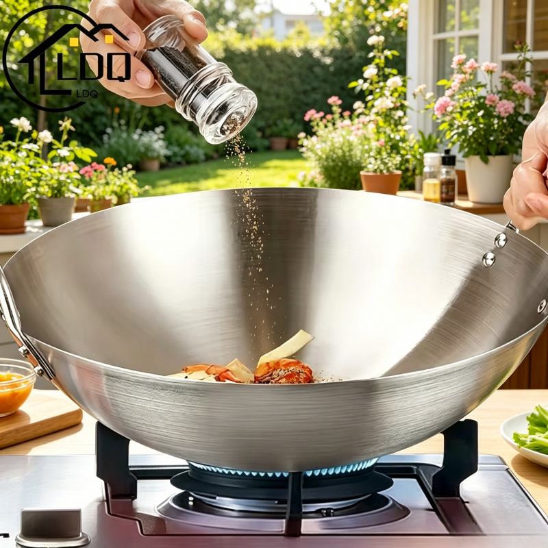 Home Cooking Chef - Large Uncoated Stainless Steel Wok Thick