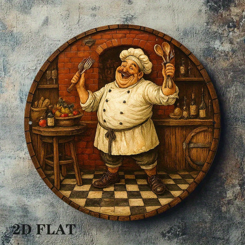 Home Cooking In Italian - 2D Flat Vintage Funny Chef Wooden