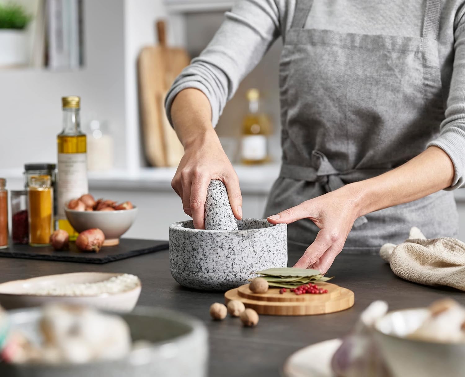 Bamboo cover granite pestle, s - Mortar Pestle Granite 评论和价格