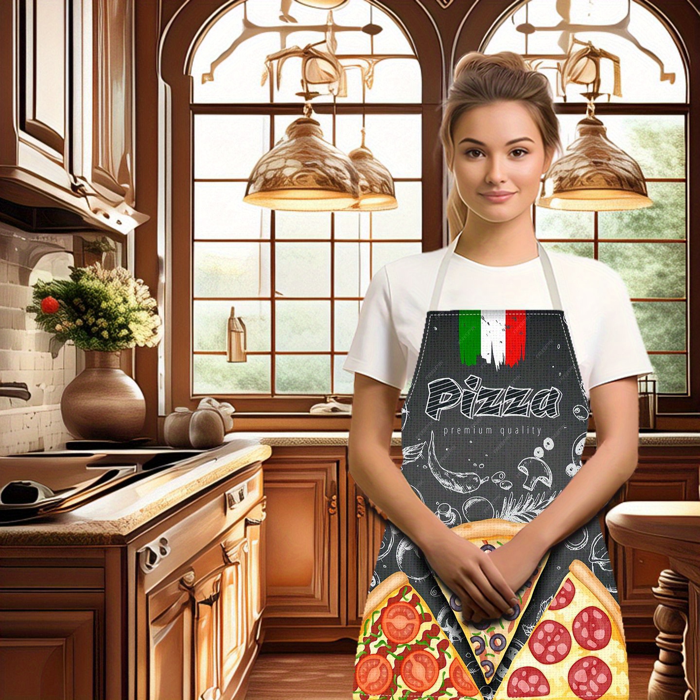 Linen Apron Pizza Italian Food - Home Cooking In Italian 评论和价格