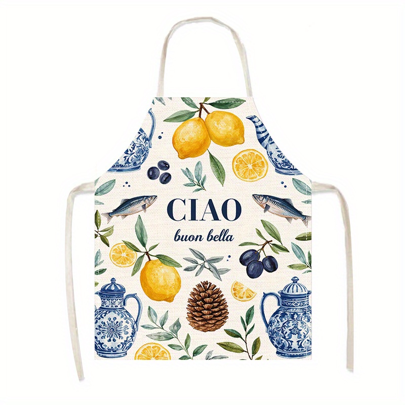 1pc 2D Flat Linen Apron Ciao B - Home Cooking In Italian 评论和价格