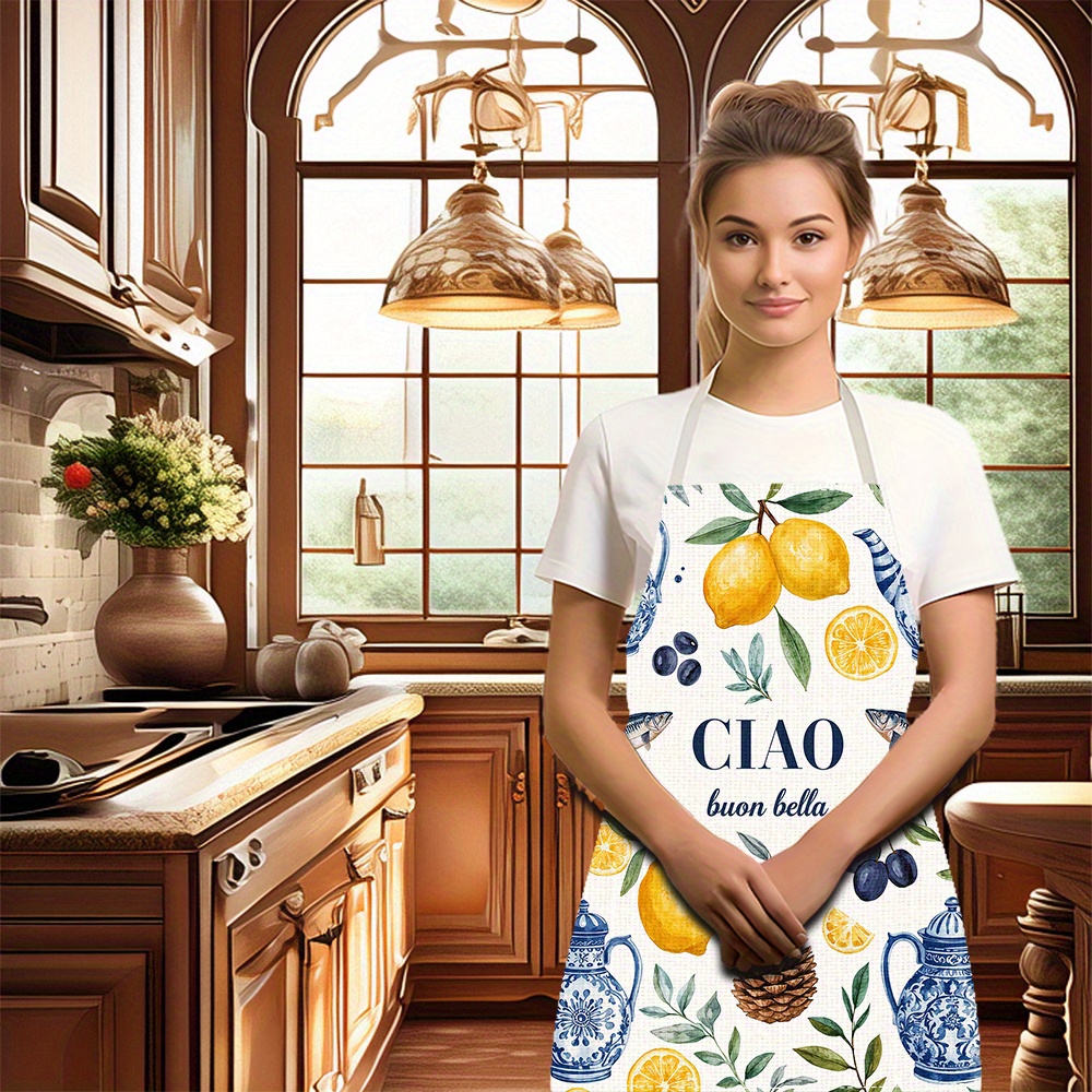 1pc 2D Flat Linen Apron Ciao B - Home Cooking In Italian 评论和价格