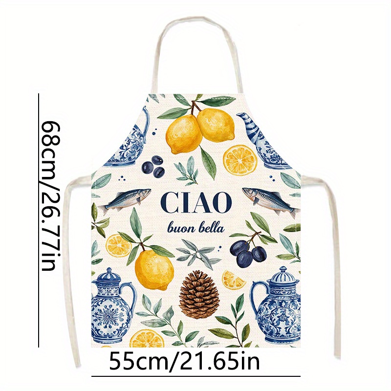 1pc 2D Flat Linen Apron Ciao B - Home Cooking In Italian 评论和价格