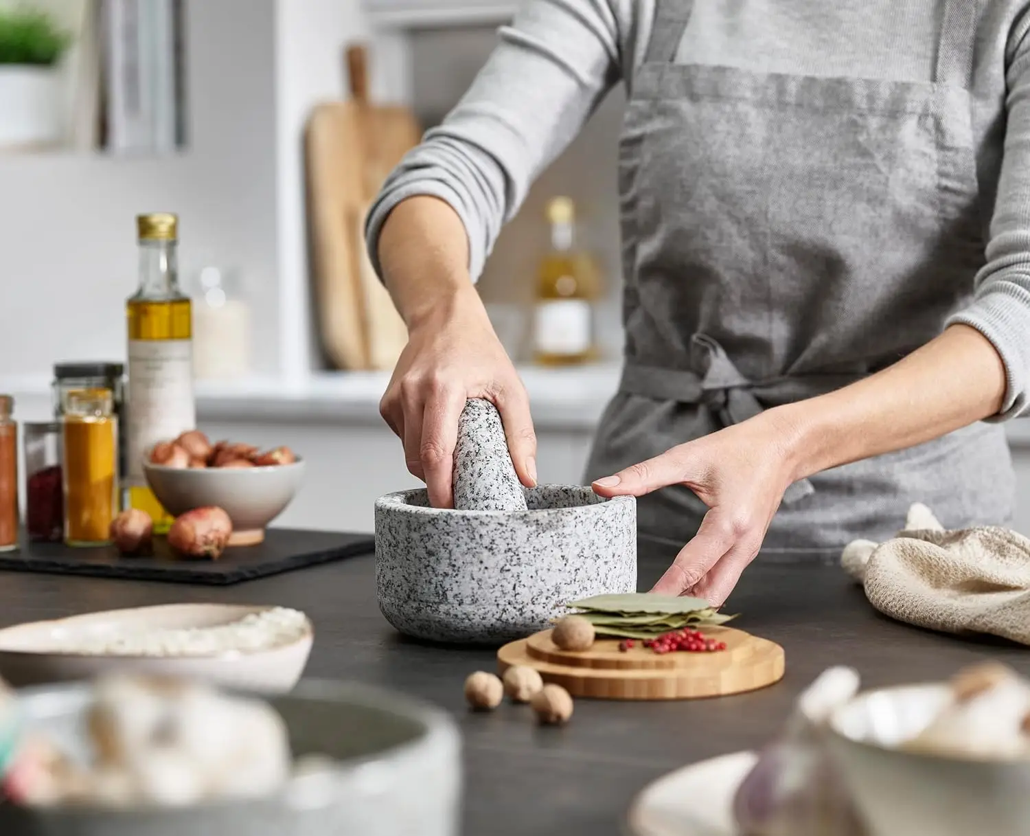 Bamboo cover granite pestle, s - Mortar Pestle Granite 评论和价格