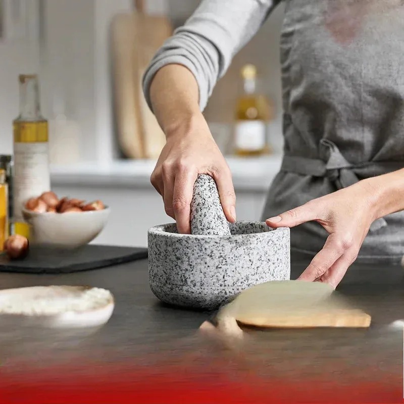 Garlic masher bamboo cover gra - Mortar Pestle Granite 评论和价格