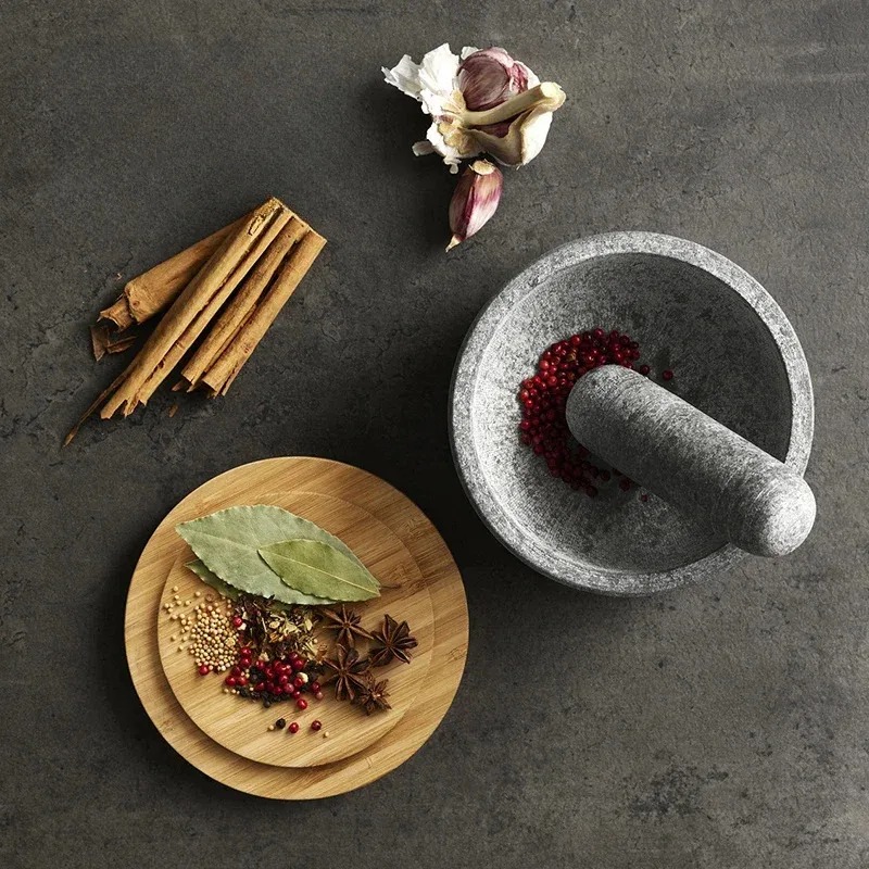 Garlic masher bamboo cover gra - Mortar Pestle Granite 评论和价格