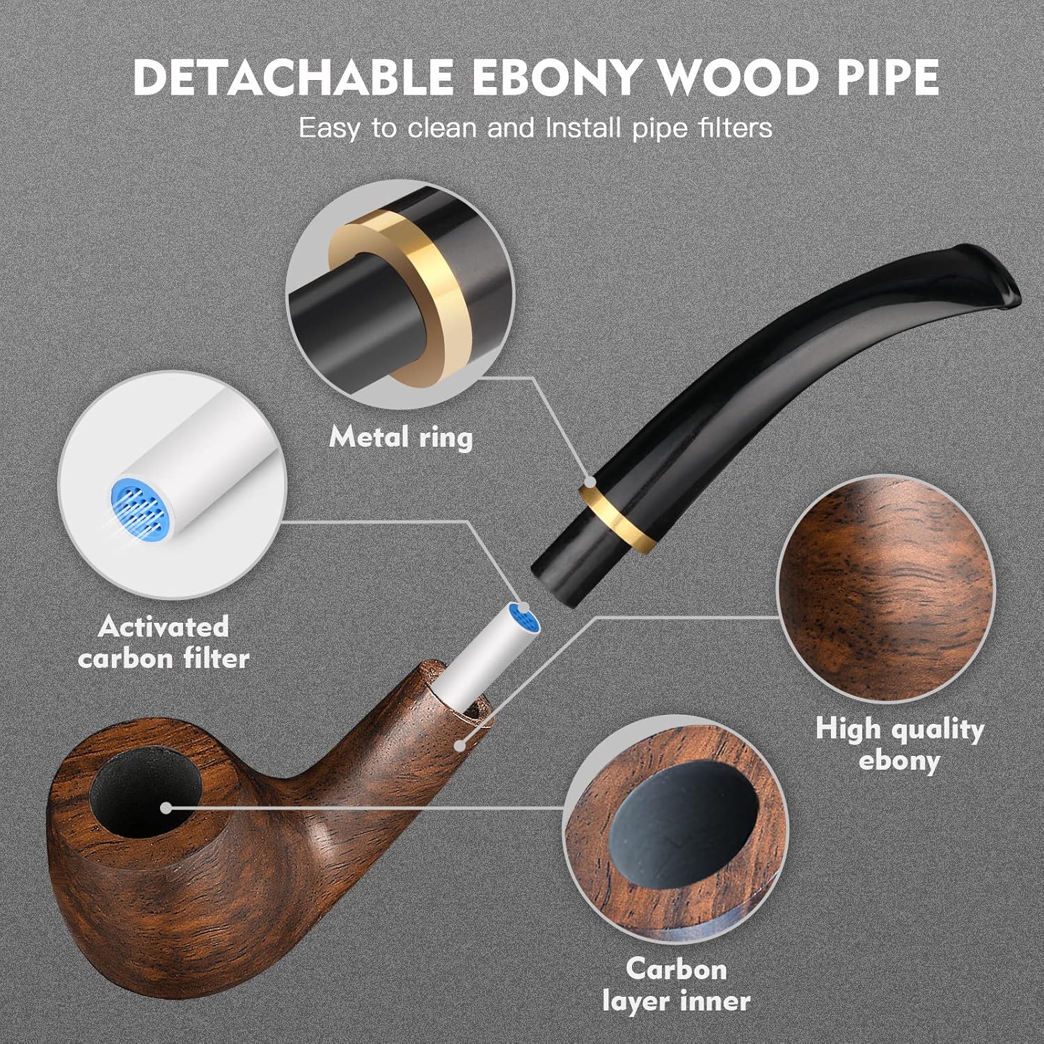 Tobacco Pipe Handmade Ebony Wo - Smoker Box Wood Chip 评论和价格
