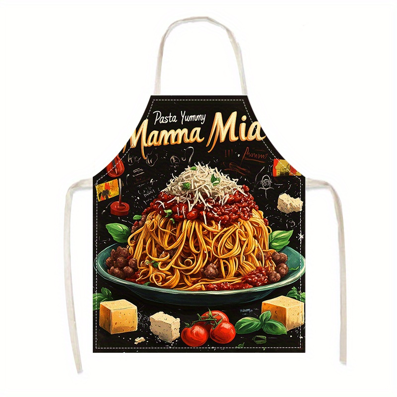 1pc Linen Apron, Pasta-Themed  - Home Cooking In Italian 评论和价格